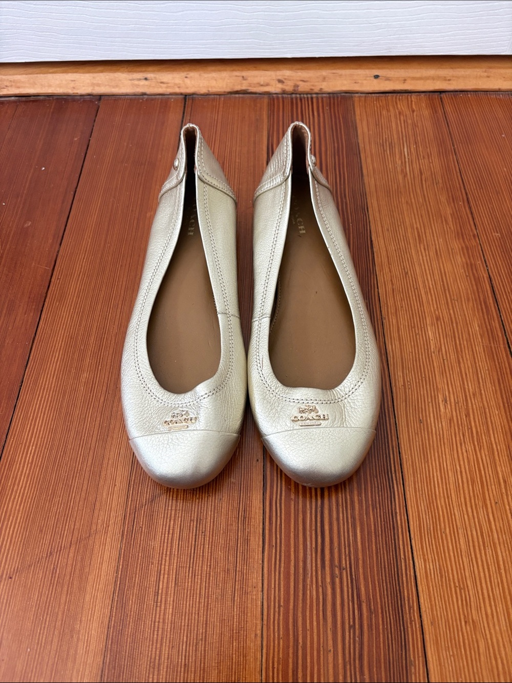 Coach Metallic Champagne Leather Ballet Flats